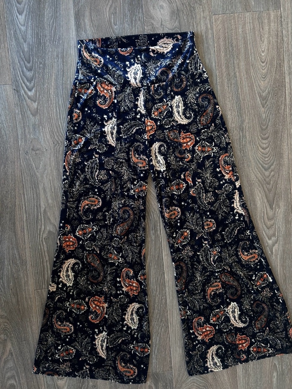 Life Clothing Co Paisley Wide-Leg Velvet Pants Medium Navy & Rust Boho Hippie